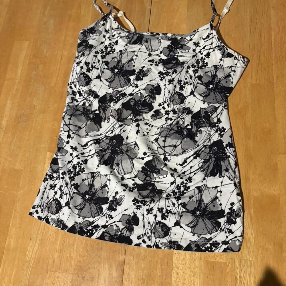 Apt. 9 Women's Camisole Top Black White Floral Print Size S Adjustable Straps